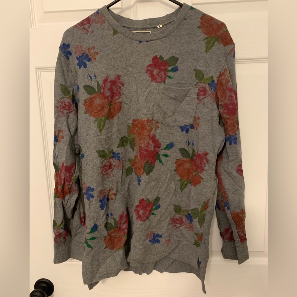 Modern Amusement Gray Floral Crewneck Sweater